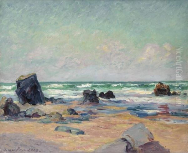 Maree Basse A La Plage De Port-blanc, Presqu'ile De Quiberon Oil Painting by Maxime Maufra