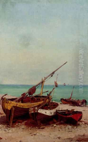 Bateaux de peches sur la plage Oil Painting by Theodor Alexander Weber