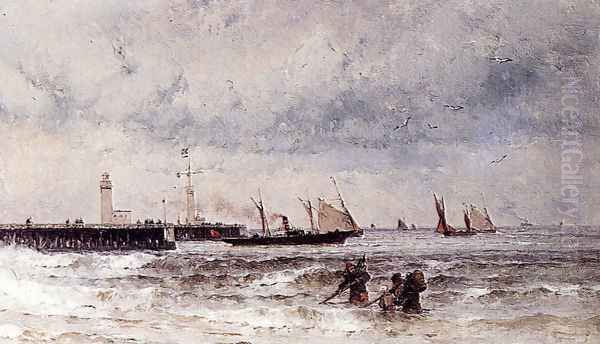 Shipping Near A Harbour Entrance Oil Painting by Theodor Alexander Weber