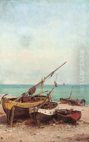 Bateaux de peches sur la plage 2 Oil Painting by Theodor Alexander Weber