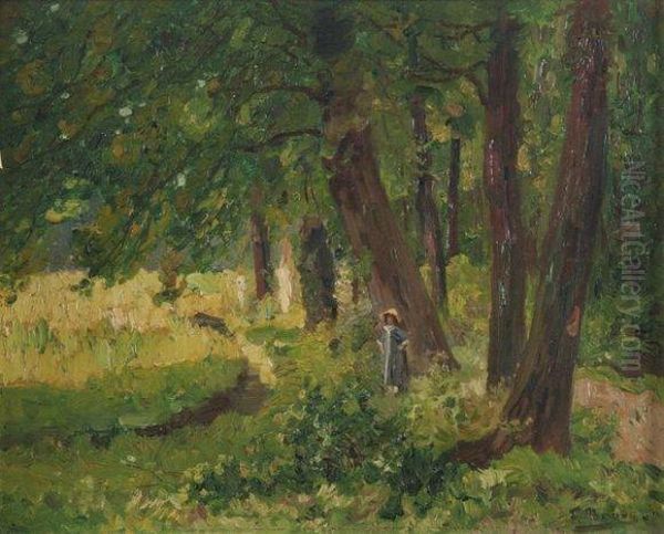 Jeune Fille Dans Un Sous Bois Oil Painting by Francois Maury