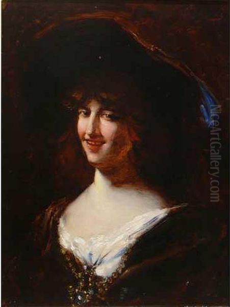 Portrait En Buste D Une Jeune Femme Au Chapeau Oil Painting by Francois Maury