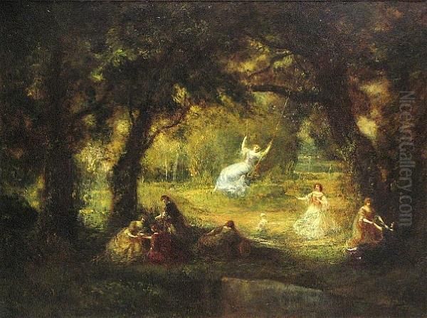 An Idyllic Landscape With Elegant Ladies Inthe Woods Oil Painting by Francois Maury