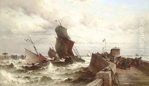 Ships entering a Port in a Storm Oil Painting by Theodor Alexander Weber