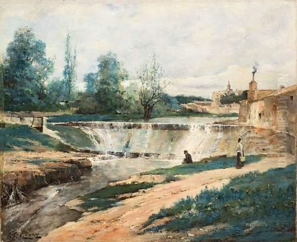 Cascade Aux Alentours D'un Village. Oil Painting by Francois Maury