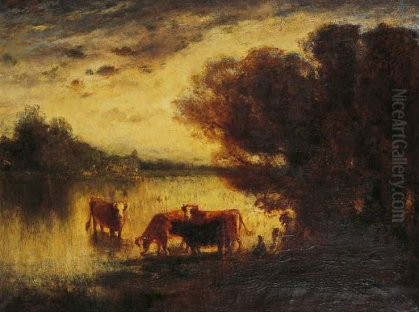 Vaches En Bord De Riviere Oil Painting by Francois Maury