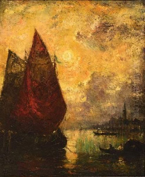 Soleil Couchant A Venise. Oil Painting by Francois Maury