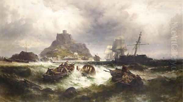 Salvaging a Shipwreck off St. Michael's Mount Oil Painting by Theodor Alexander Weber