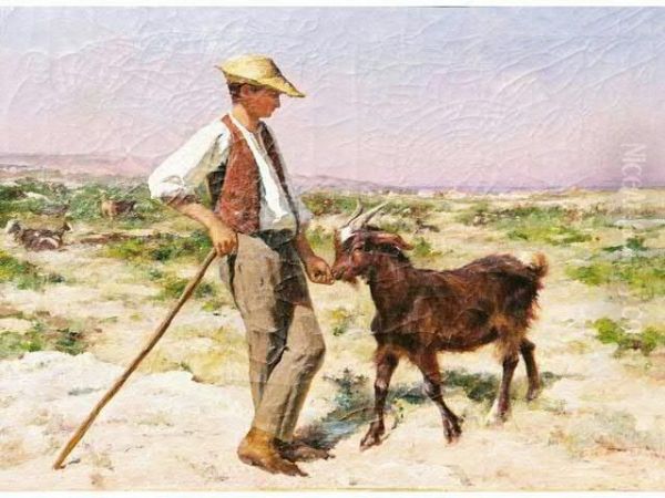 Jeune Bergeret Sa Chevre Oil Painting by Theophile Mayan