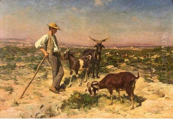 Le Gardien De Chevres Oil Painting by Theophile Mayan