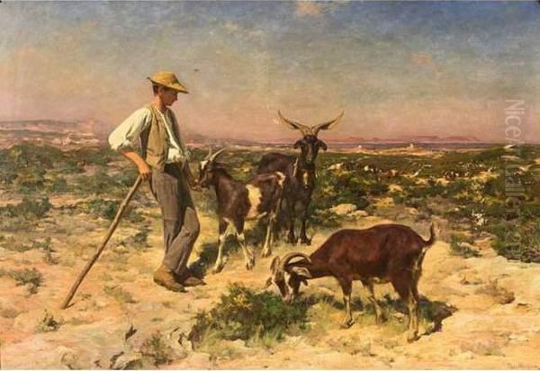 Le Gardien De Chevres. Oil Painting by Theophile Mayan