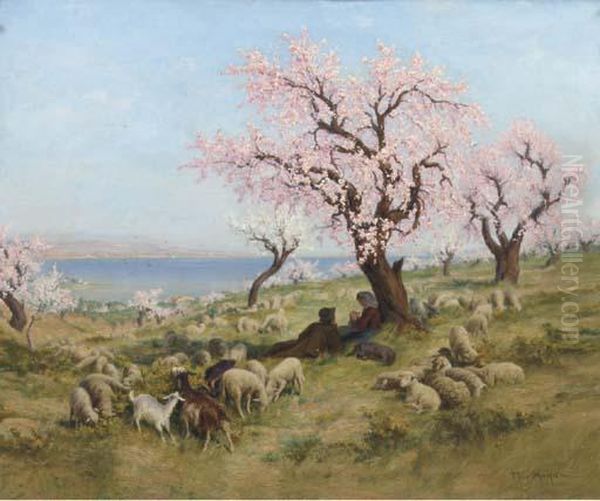 Cherry Blossom In The Meadow Oil Painting by Theophile Mayan