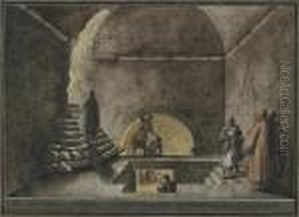 Views Of Bethany: The Interior Of The Supposed Tomb Of Lazarus Oil Painting by Luigi Mayer