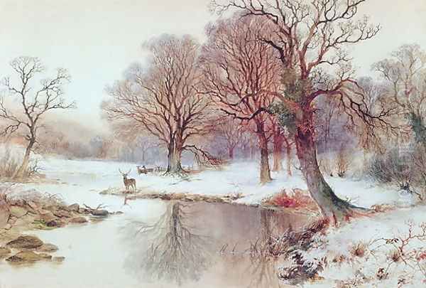 Snowy Landscape with Deer Oil Painting by Arthur Willett