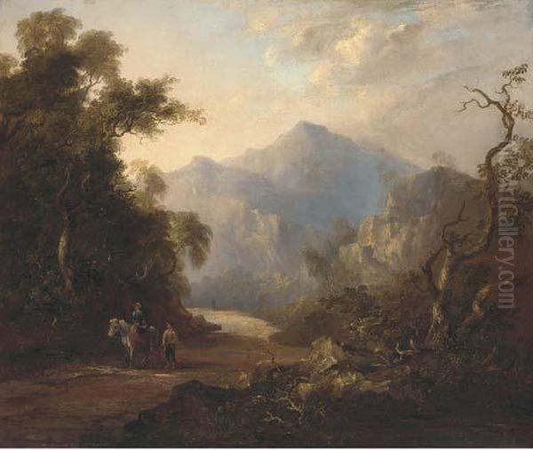 Figures On A Beaten Track In A Mountainous Landscape Oil Painting by Horatio McCulloch