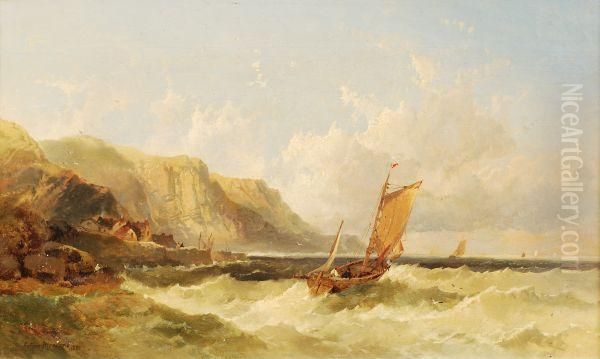 Shipping Off The Coast Oil Painting by Arthur Joseph Meadows