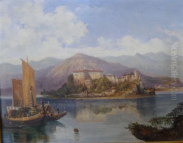 Italian Lake Scene Oil Painting by Arthur Joseph Meadows