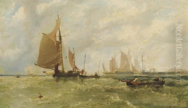 Blustery Conditions At The Harbour Mouth Oil Painting by Arthur Joseph Meadows