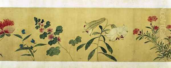 A detail of flowers from a handscroll of a Hundred Flowers, 1562 Oil Painting by Guxiang Wang