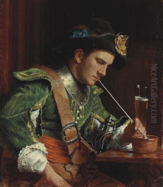 A Soldier Smoking A Pipe In An Interior Oil Painting by Jean-Louis-Ernest Meissonier