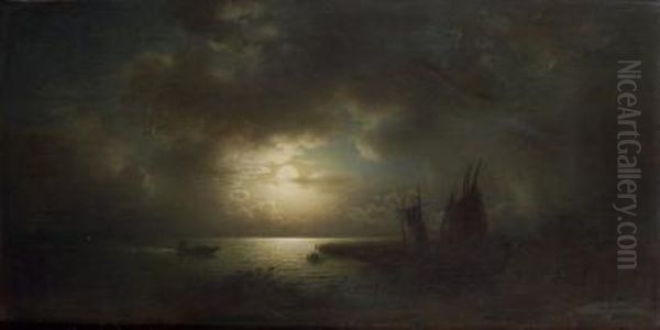 Marine Au Clair De Lune Oil Painting by Ludwig Meixner