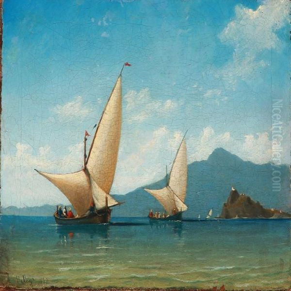 Summer Day With Sailing Ships On The Sea, Presuambly In The Bosporus Strait Oil Painting by Anton Melbye