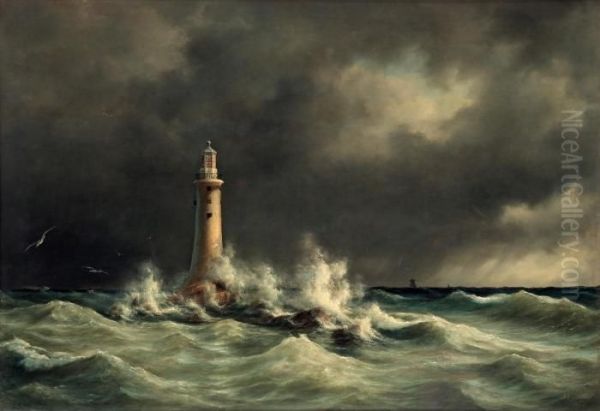 Lighthouse At Stora Balt Oil Painting by Anton Melbye