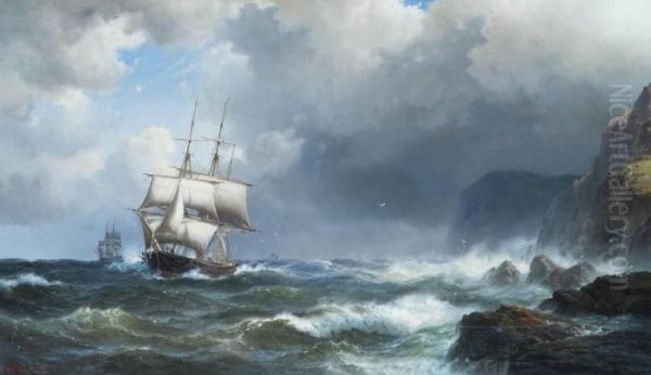 Rough Weather Off Land's End, Cornwall Oil Painting by Vilhelm Melbye