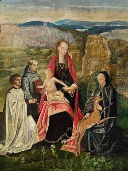 Madonna Mit Kind, Umgeben Von Heiligen, In Einer Weiten Landschaft Oil Painting by Hans Memling