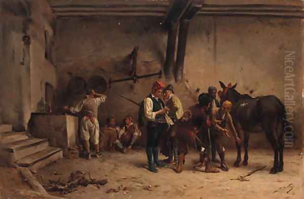 Negotiations in a courtyard Oil Painting by Jules Worms