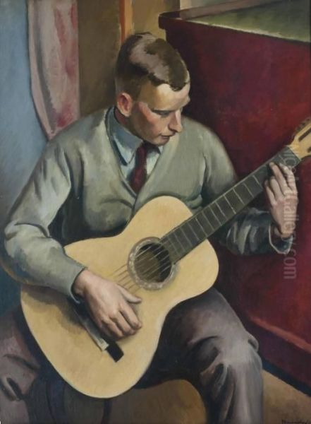 The Guitar Player Oil Painting by Bernard Meninsky