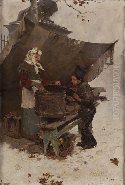 Marchande De Marrons Oil Painting by Edouard Menta