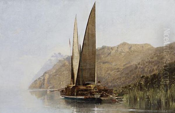 Petites Barques Du Lac L man Oil Painting by Edouard Menta