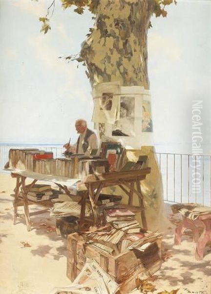 Der Buchhandler An Der Kuste Oil Painting by Edouard Menta