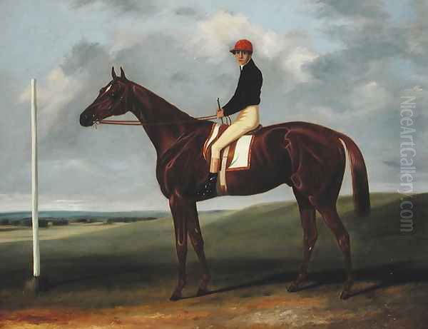 Chestnut colt with Jockey up and starting post Oil Painting by John Alfred Wheeler