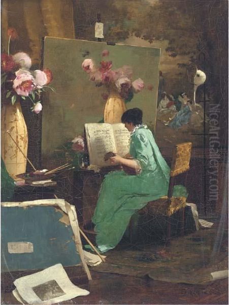 A Musical Interlude Oil Painting by Edouard Menta