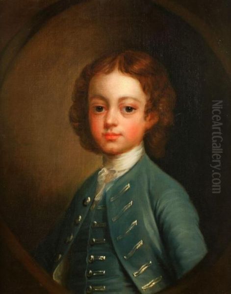 Portrait Of A Young Boy In A Blue Jacket And Waistcoat Oil Painting by Philippe Mercier