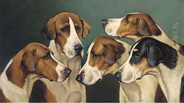 Five hounds Oil Painting by John Alfred Wheeler