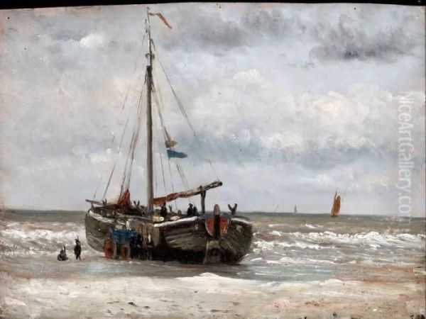 Vissers Bij Bomschuit Op Het Strand Oil Painting by Hendrik Willem Mesdag