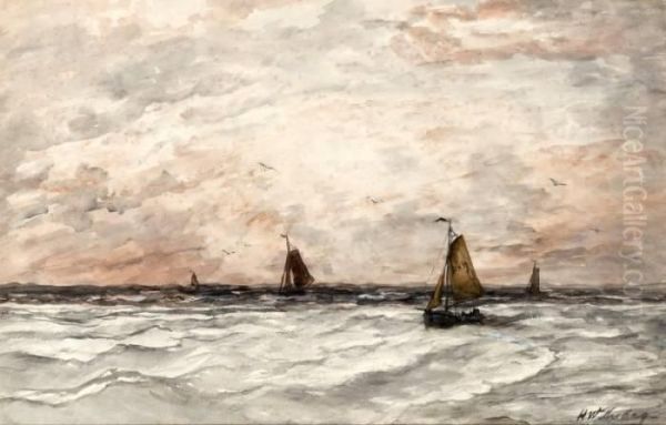 Bomschuiten In De Branding Oil Painting by Hendrik Willem Mesdag