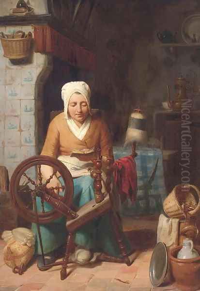 A rest from chores Oil Painting by August De Wilde