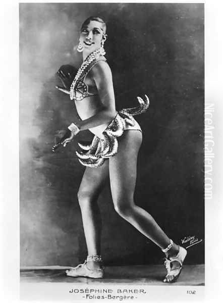 Josephine Baker (1906-75) at the Folies Bergere Oil Painting by Stanislaus Walery