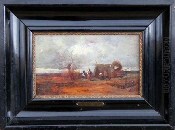 Gypsy Camp Oil Painting by Geza Meszoly