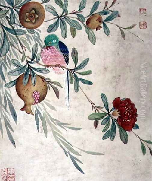 One of a series of paintings of birds and fruit, late 19th century Oil Painting by Guoche Wang