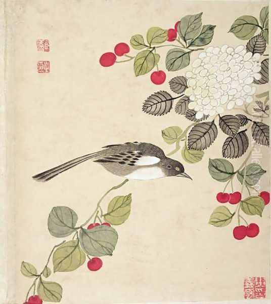 One of a series of paintings of birds and fruit, late 19th century 4 Oil Painting by Guoche Wang