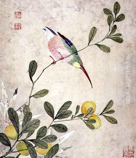 One of a series of paintings of birds and fruit, late 19th century 5 Oil Painting by Guoche Wang