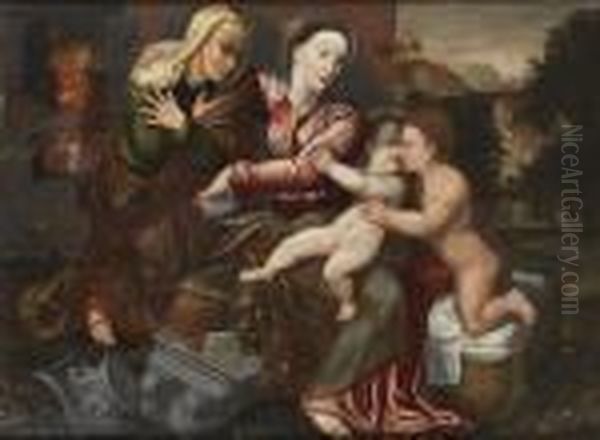 La Sainte Famille Avec Sainte Anne Et Saint Jean Baptiste Oil Painting by Jan Massys