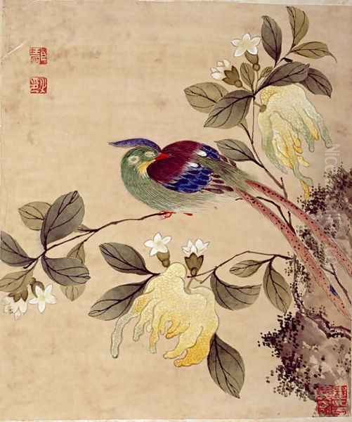 One of series of paintings of birds and fruit, late 19th century Oil Painting by Guoche Wang