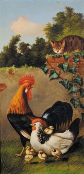 Galline Piccioni Oil Painting by Michaelangelo Meucci