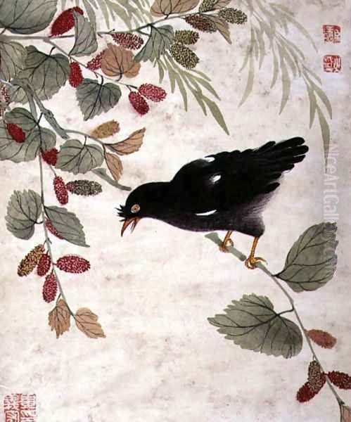 One of a series of paintings of birds and fruit, late 19th century 6 Oil Painting by Guoche Wang